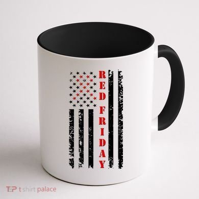 Red Friday Distressed Ribbon US Flag Support Veterans Coffee Mug back