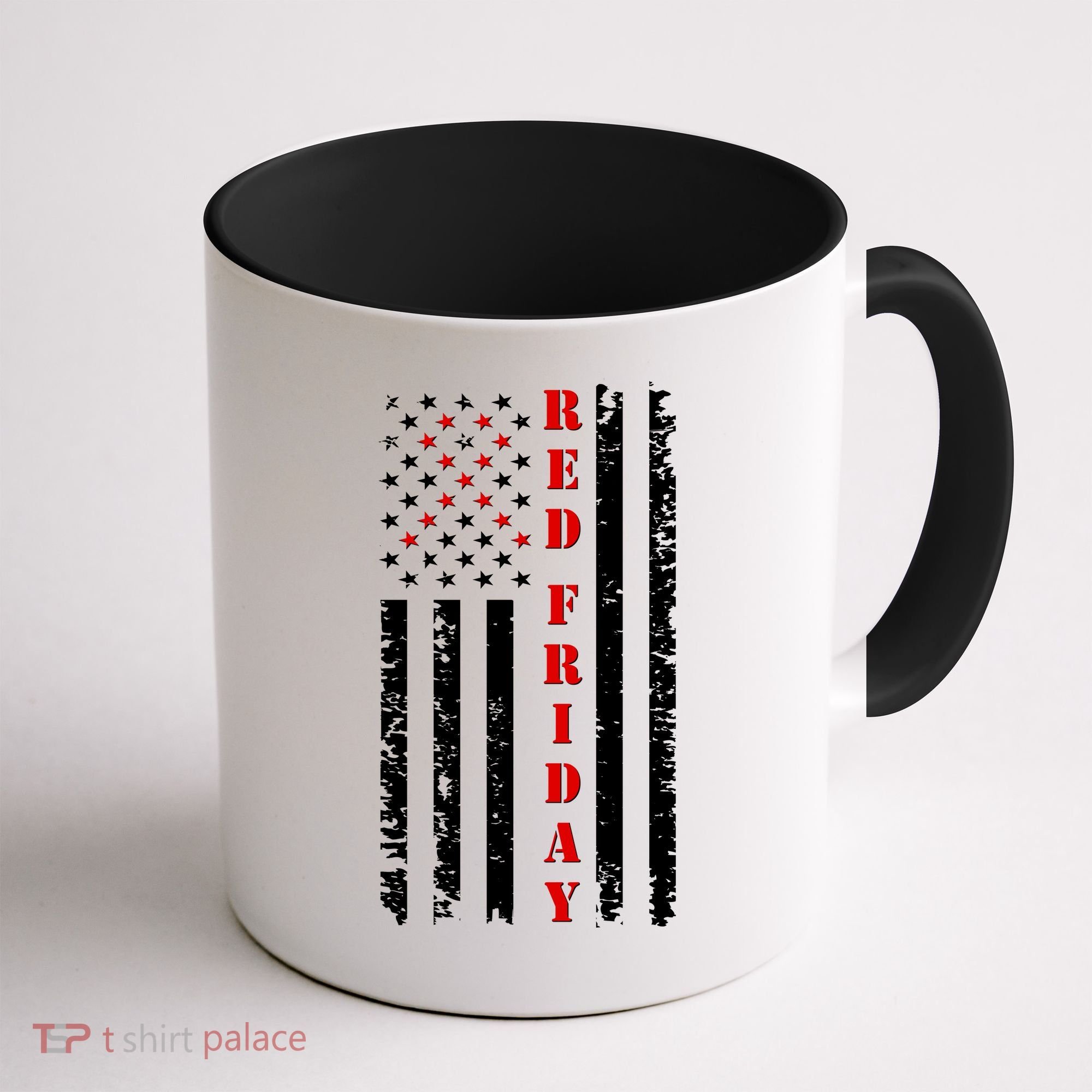 Red Friday Distressed Ribbon US Flag Support Veterans Coffee Mug