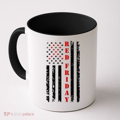 Red Friday Distressed Ribbon US Flag Support Veterans Coffee Mug