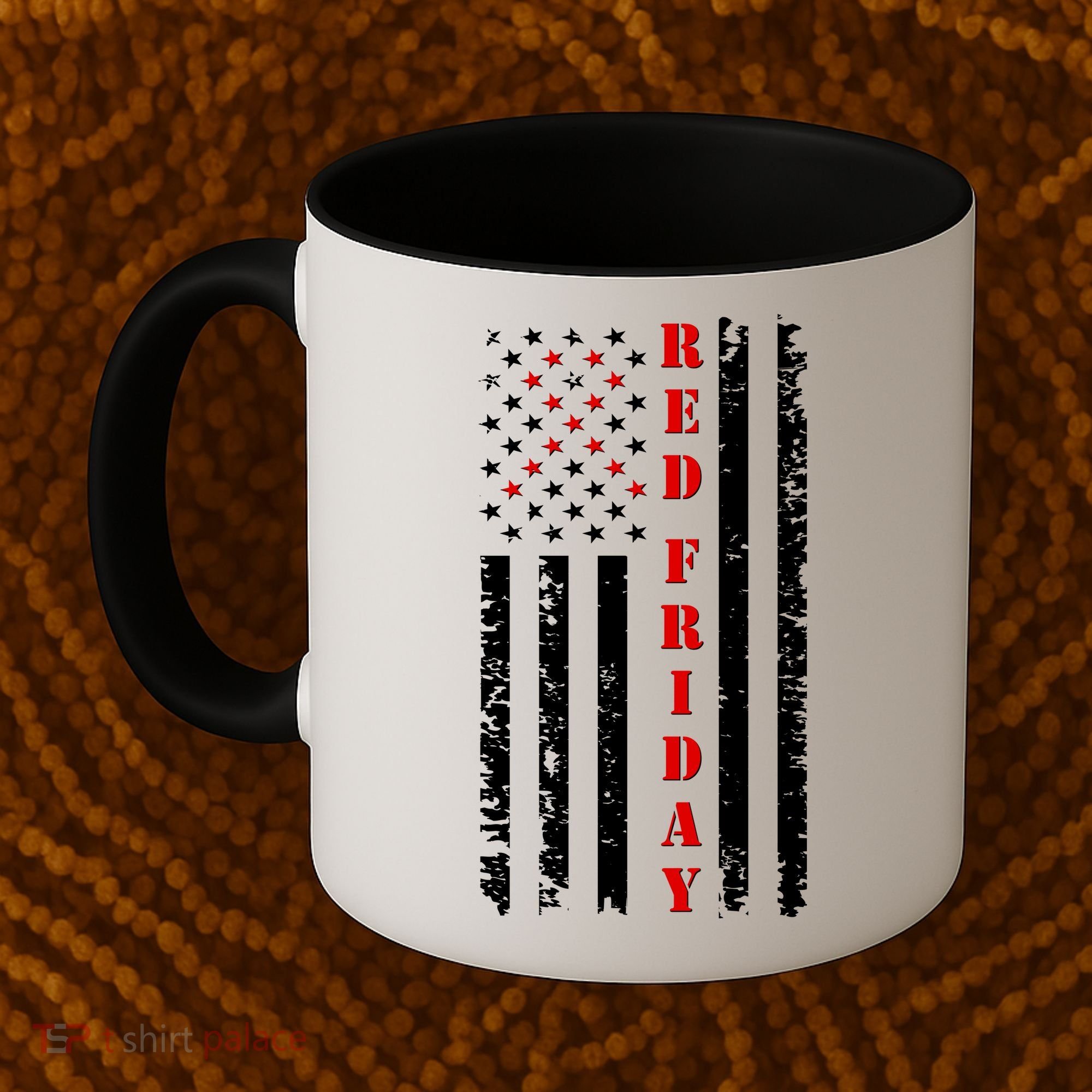 Red Friday Distressed Ribbon US Flag Support Veterans Coffee Mug