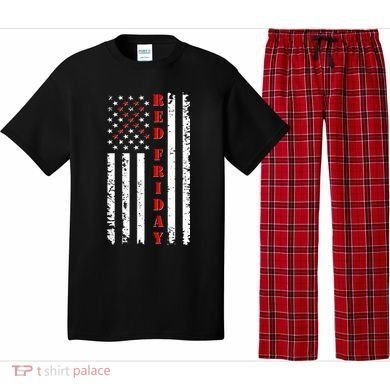 Red Friday Distressed Ribbon US Flag Support Veterans Pajama Set