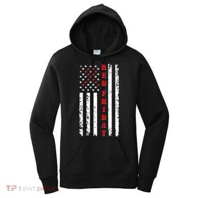 Red Friday Distressed Ribbon US Flag Support Veterans Women's Hoodie