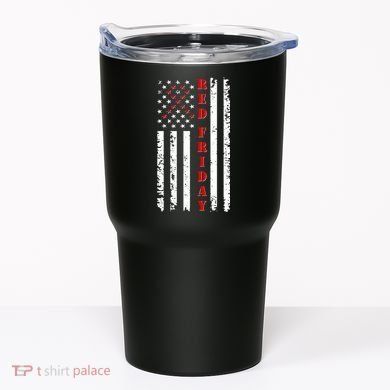 Red Friday Distressed Ribbon US Flag Support Veterans Tumbler