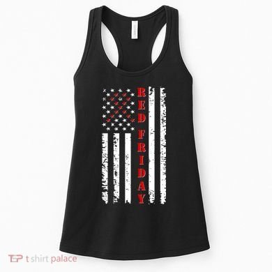 Red Friday Distressed Ribbon US Flag Support Veterans Women's Tank Top