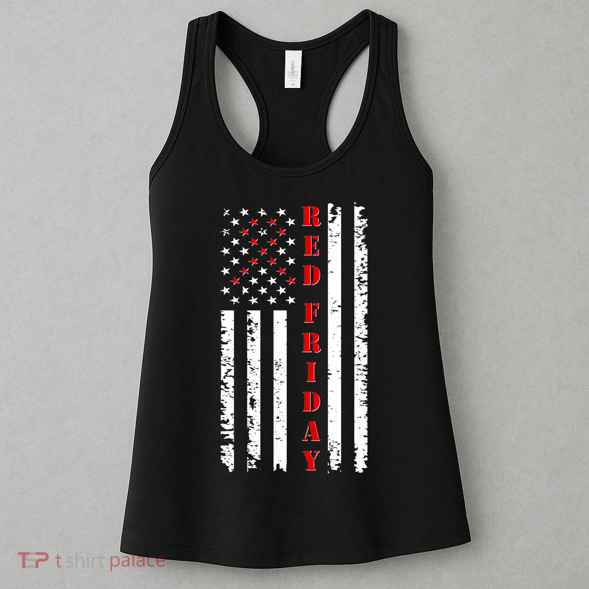 Red Friday Distressed Ribbon US Flag Support Veterans Women's Tank Top