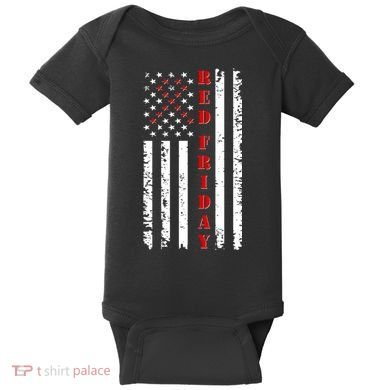 Red Friday Distressed Ribbon US Flag Support Veterans Baby Bodysuit