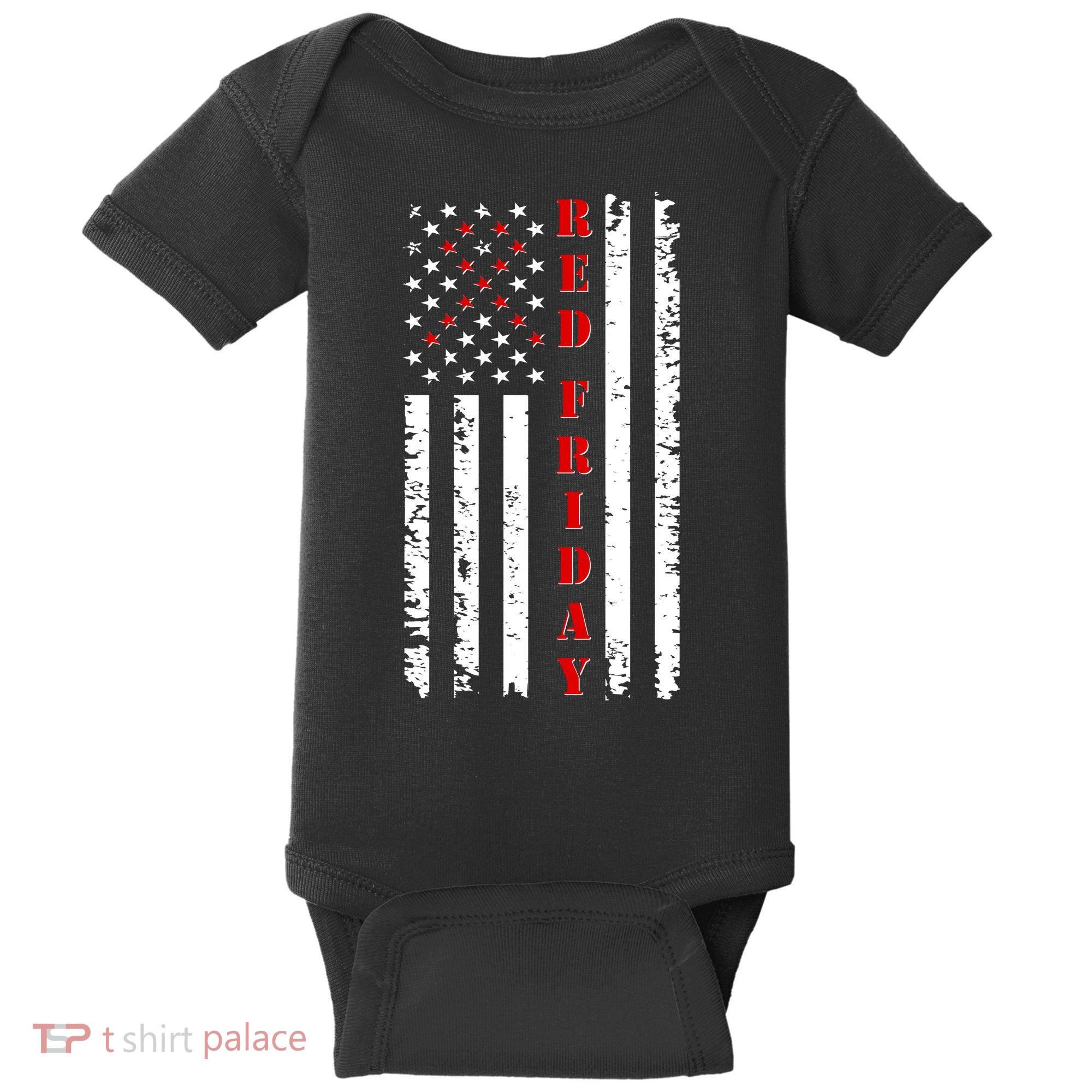 Red Friday Distressed Ribbon US Flag Support Veterans Baby Bodysuit