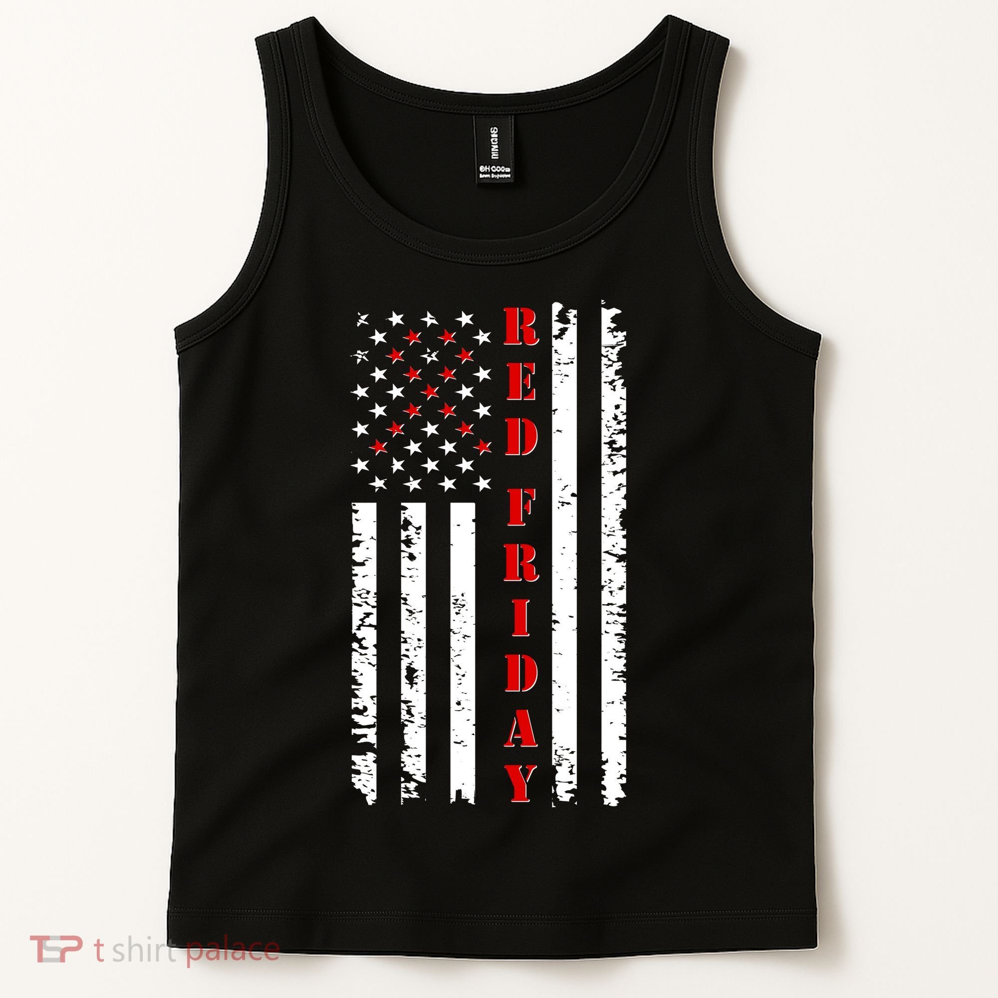 Red Friday Distressed Ribbon US Flag Support Veterans Tank Top
