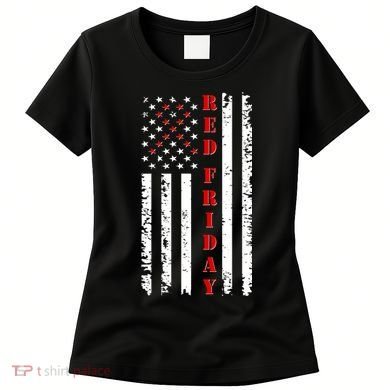 Red Friday Distressed Ribbon US Flag Support Veterans Women's T-Shirt