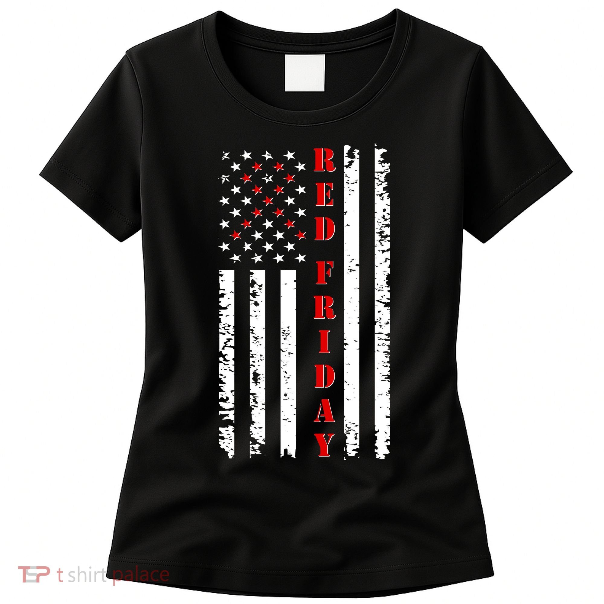 Red Friday Distressed Ribbon US Flag Support Veterans Women's T-Shirt