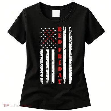 Red Friday Distressed Ribbon US Flag Support Veterans Women's T-Shirt