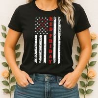Red Friday Distressed Ribbon US Flag Support Veterans Women's T-Shirt thumb 2