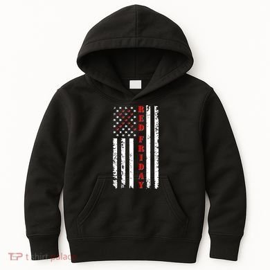 Red Friday Distressed Ribbon US Flag Support Veterans Kids Hoodie