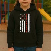 Red Friday Distressed Ribbon US Flag Support Veterans Kids Hoodie thumb 3