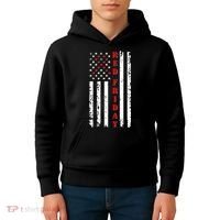 Red Friday Distressed Ribbon US Flag Support Veterans Kids Hoodie thumb 4