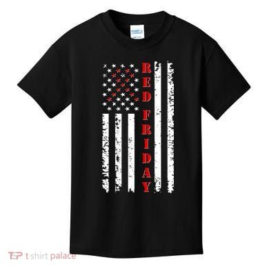 Red Friday Distressed Ribbon US Flag Support Veterans Kids T-Shirt