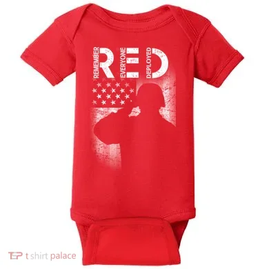 Red Friday Remember Everyone Deployed Flag Baby Bodysuit