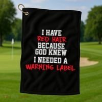 Red Head Warning Label Golf Towel thumb 1