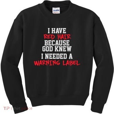 Red Head Warning Label Kids Sweatshirt