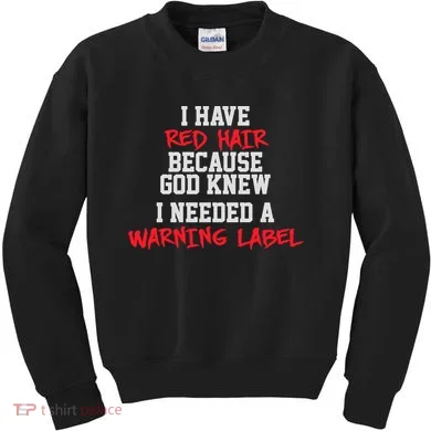 Red Head Warning Label Kids Sweatshirt