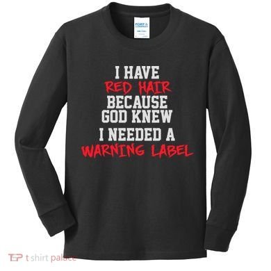 Red Head Warning Label Kids Long Sleeve Shirt
