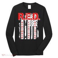 RED Remember Everyone Deployed Distressed Flag Long Sleeve Shirt thumb 0