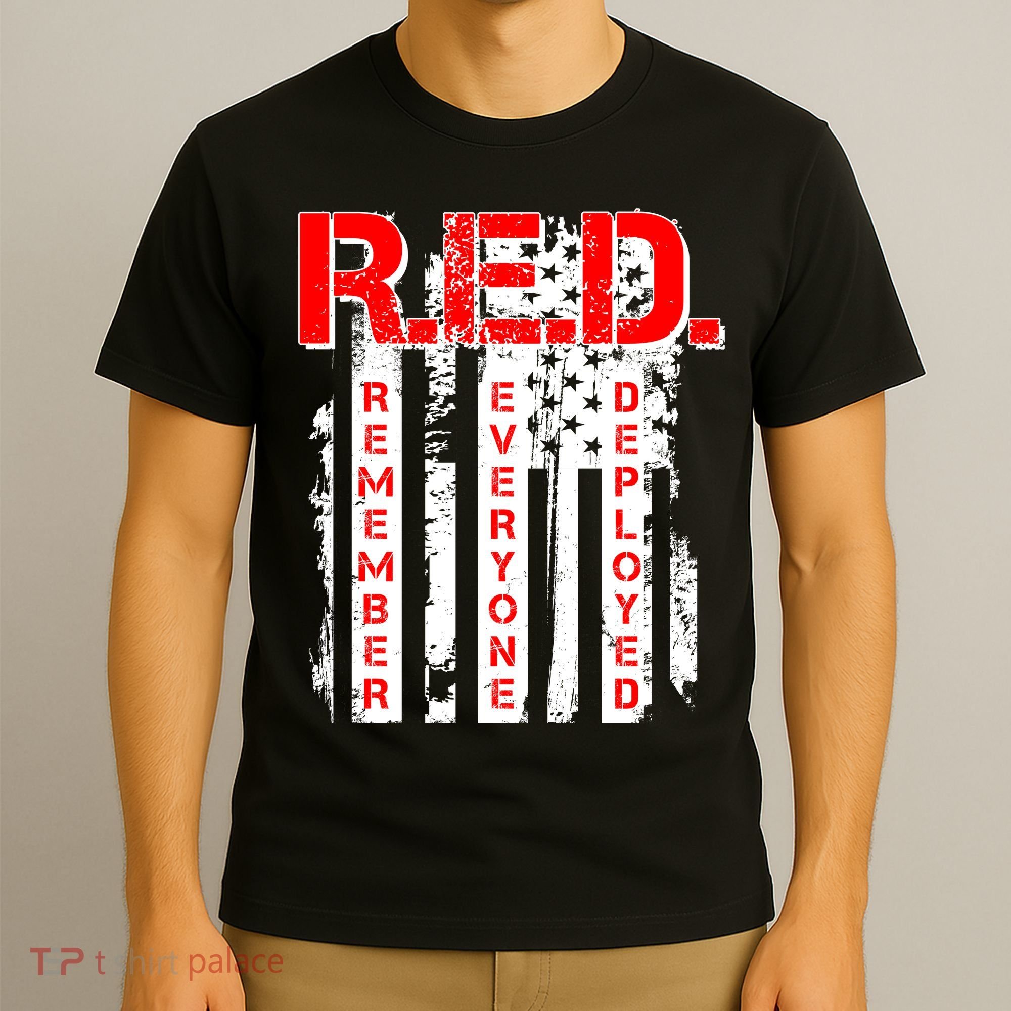 RED Remember Everyone Deployed Distressed Flag T-Shirt