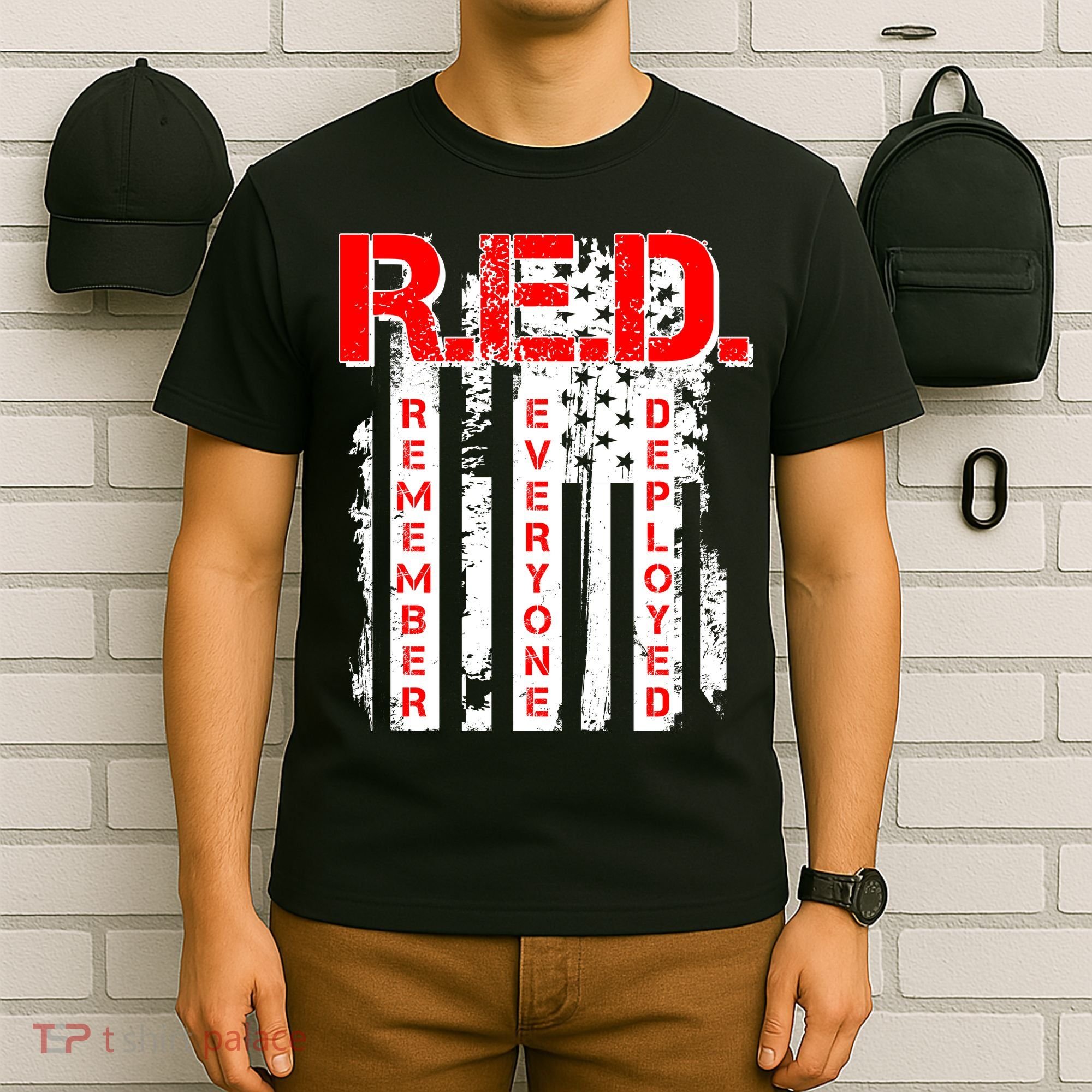 RED Remember Everyone Deployed Distressed Flag T-Shirt