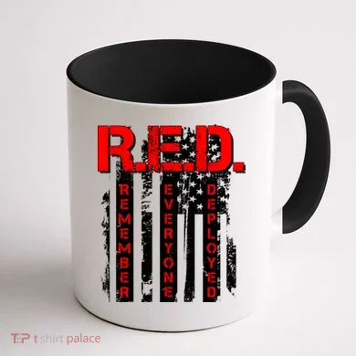 RED Remember Everyone Deployed Distressed Flag Coffee Mug back