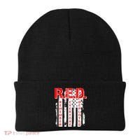 RED Remember Everyone Deployed Distressed Flag Beanie thumb 0
