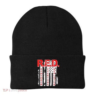 RED Remember Everyone Deployed Distressed Flag Beanie