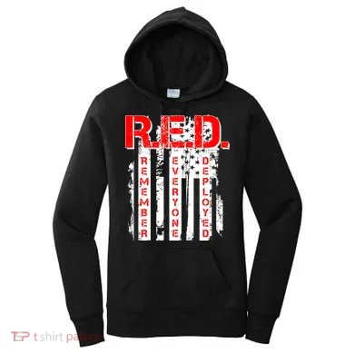 RED Remember Everyone Deployed Distressed Flag Women's Hoodie