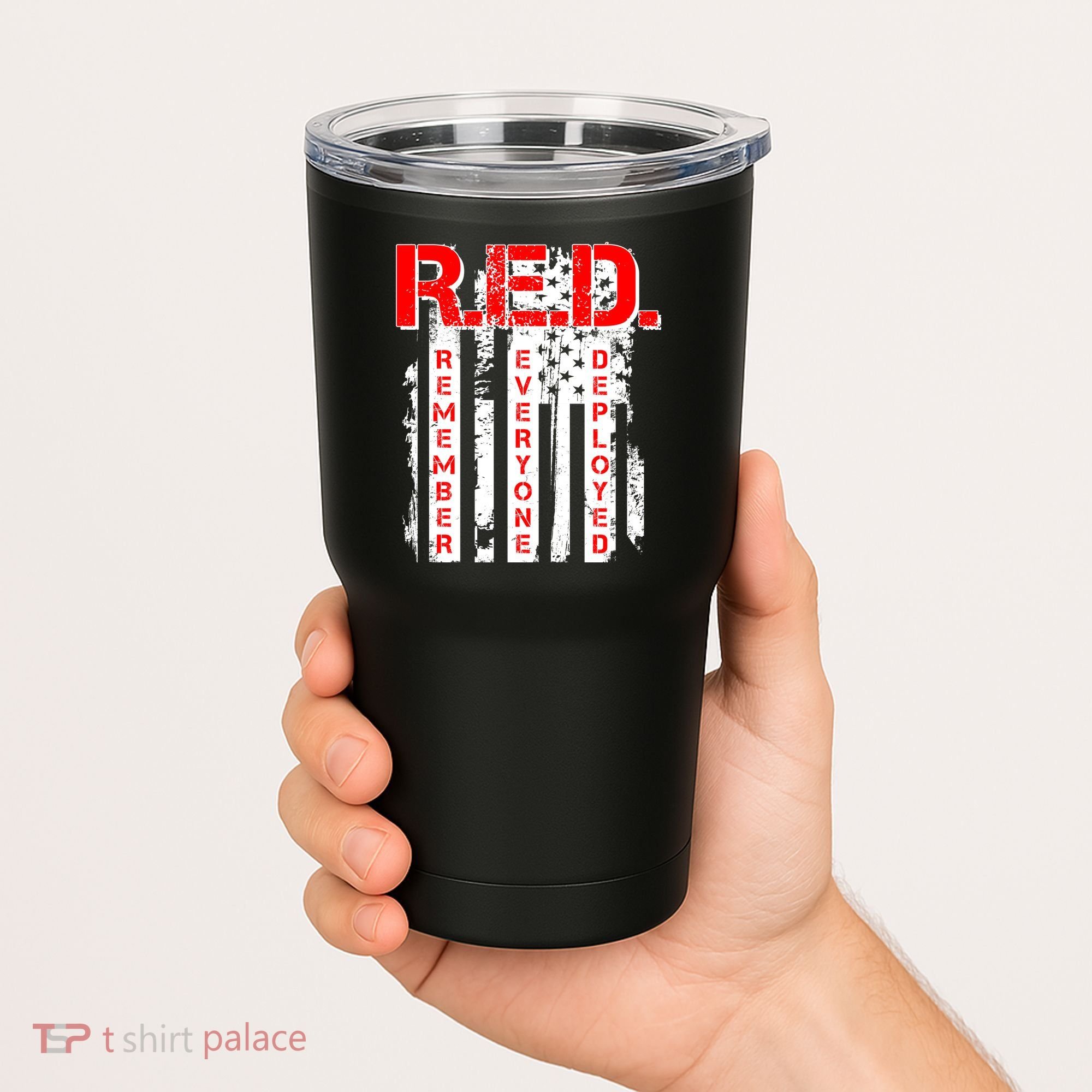 RED Remember Everyone Deployed Distressed Flag Tumbler