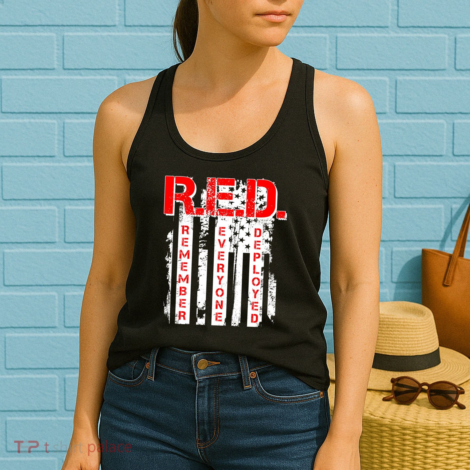 RED Remember Everyone Deployed Distressed Flag Women's Tank Top