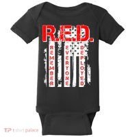 RED Remember Everyone Deployed Distressed Flag Baby Bodysuit thumb 0