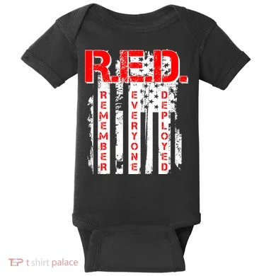 RED Remember Everyone Deployed Distressed Flag Baby Bodysuit