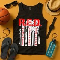 RED Remember Everyone Deployed Distressed Flag Tank Top thumb 4