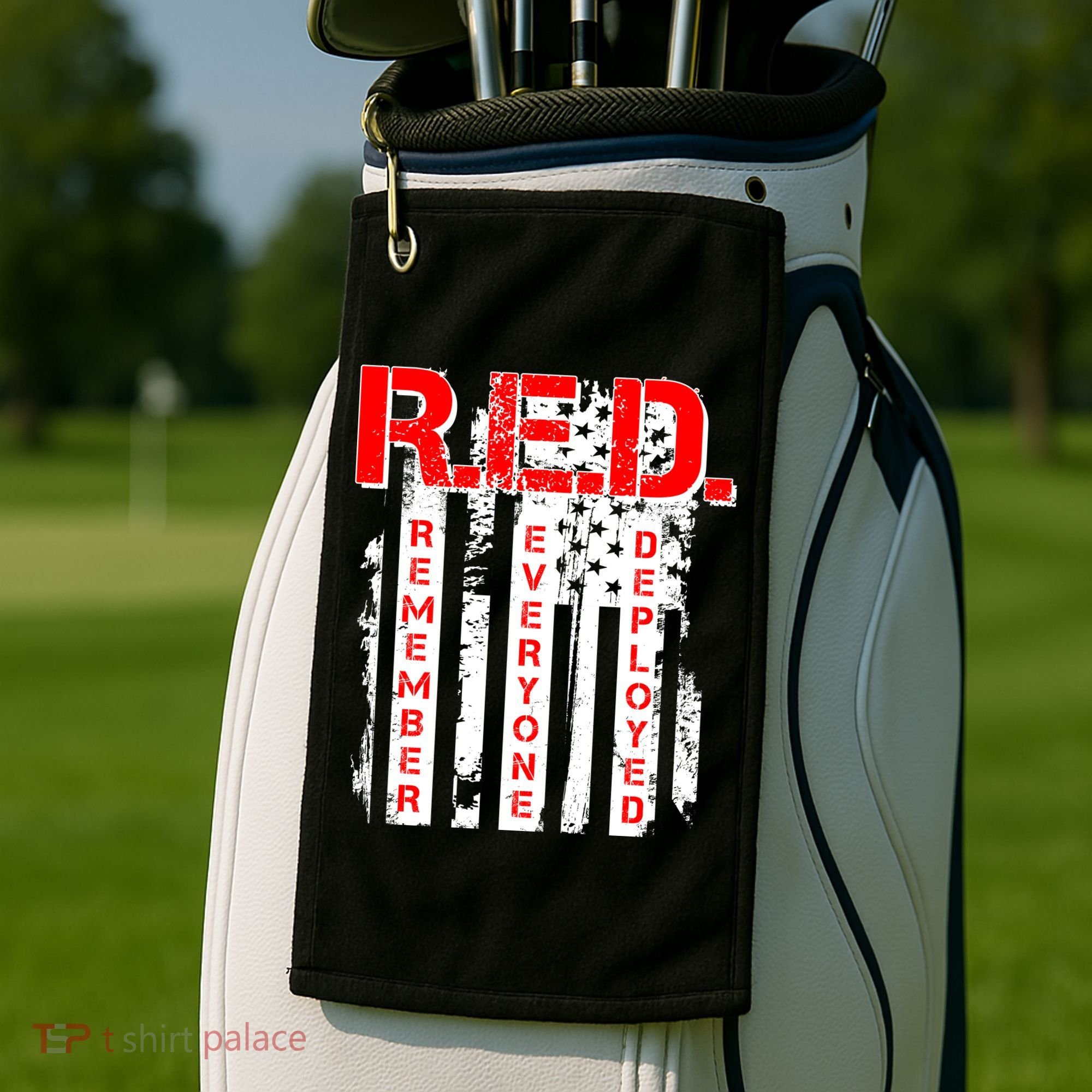 RED Remember Everyone Deployed Distressed Flag Golf Towel