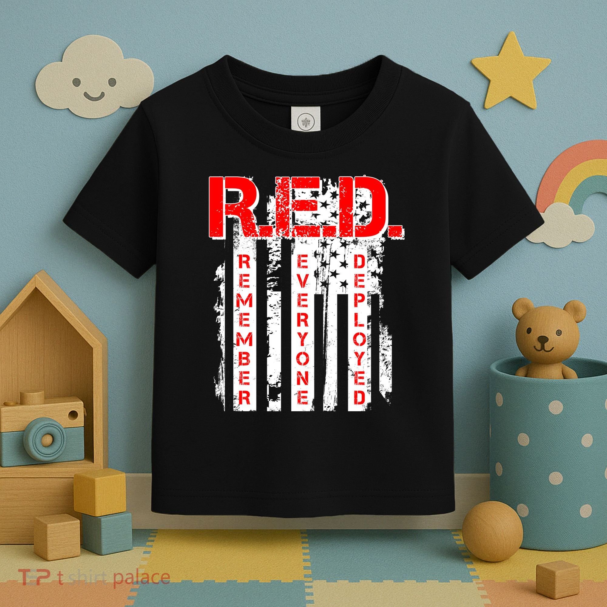 RED Remember Everyone Deployed Distressed Flag Toddler T-Shirt