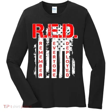 RED Remember Everyone Deployed Distressed Flag Women's Long Sleeve Shirt