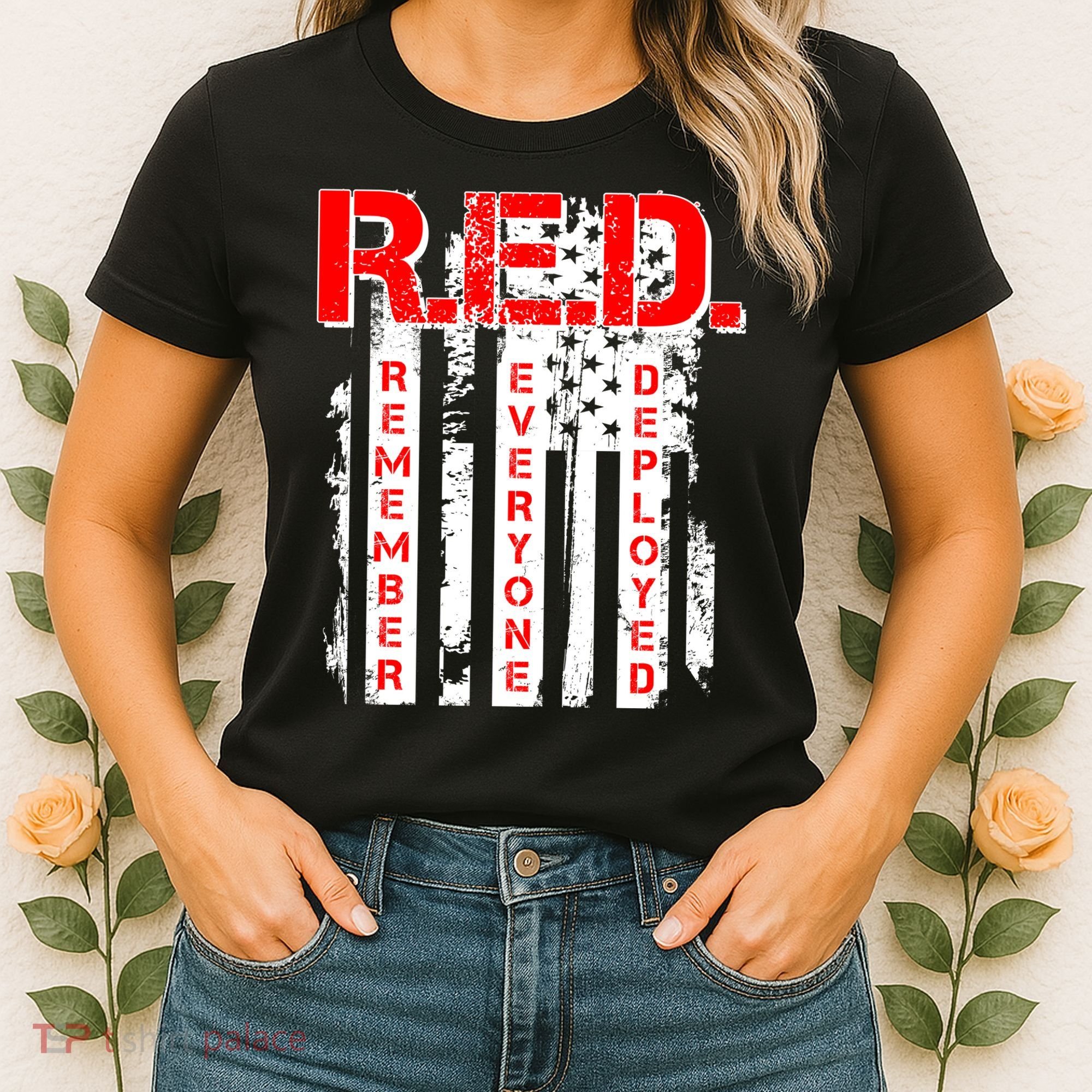RED Remember Everyone Deployed Distressed Flag Women's T-Shirt