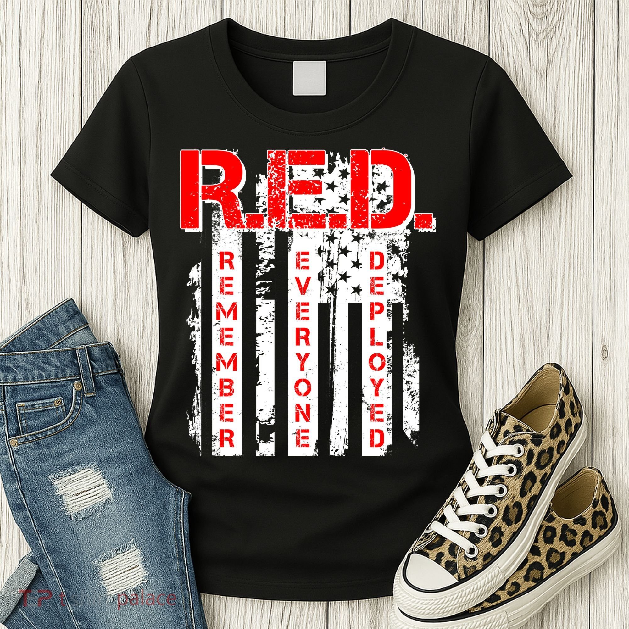 RED Remember Everyone Deployed Distressed Flag Women's T-Shirt