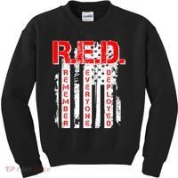 RED Remember Everyone Deployed Distressed Flag Kids Sweatshirt thumb 0