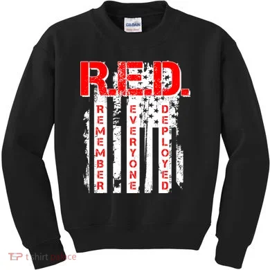 RED Remember Everyone Deployed Distressed Flag Kids Sweatshirt
