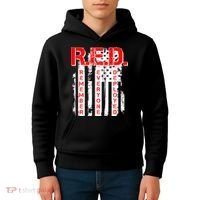 RED Remember Everyone Deployed Distressed Flag Kids Hoodie thumb 4