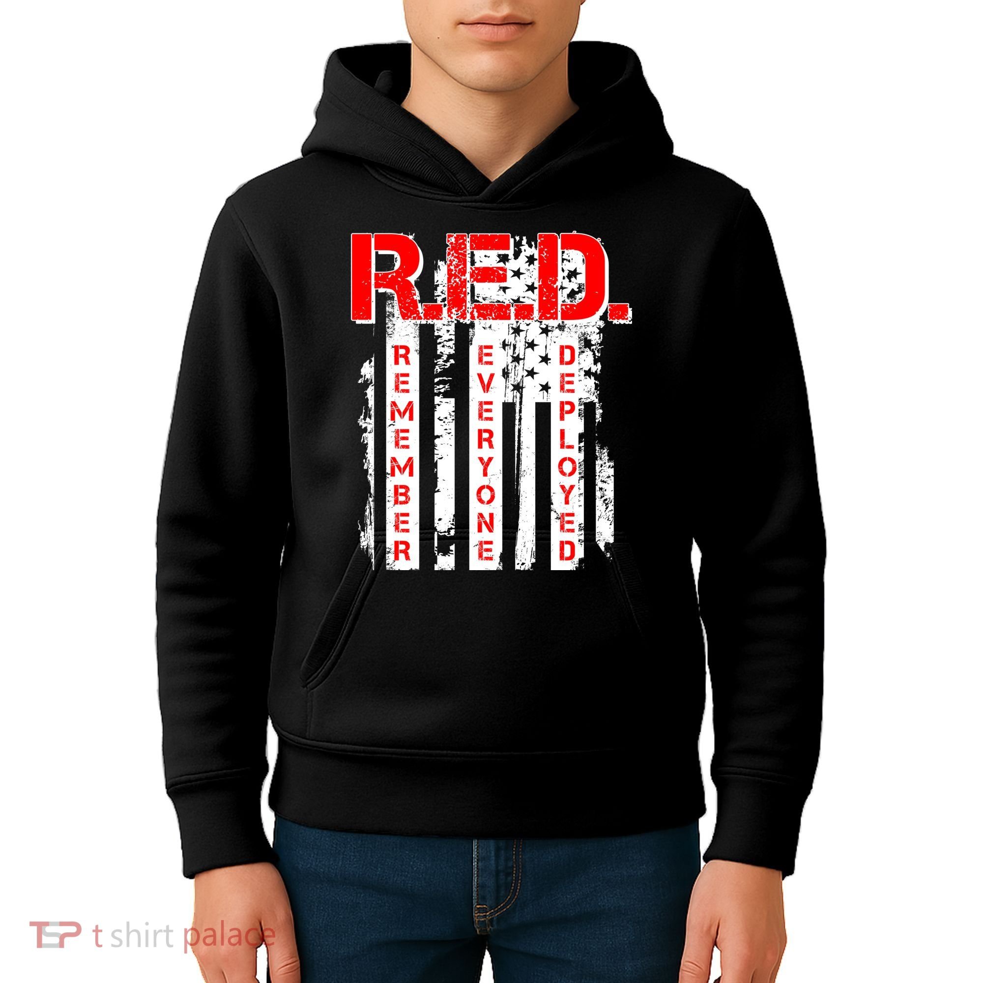 RED Remember Everyone Deployed Distressed Flag Kids Hoodie