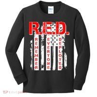 RED Remember Everyone Deployed Distressed Flag Kids Long Sleeve Shirt thumb 0