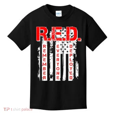 RED Remember Everyone Deployed Distressed Flag Kids T-Shirt