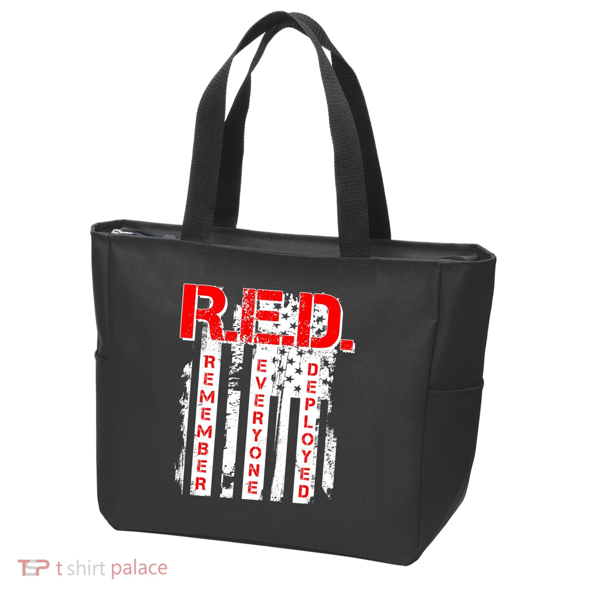 RED Remember Everyone Deployed Distressed Flag Tote Bag