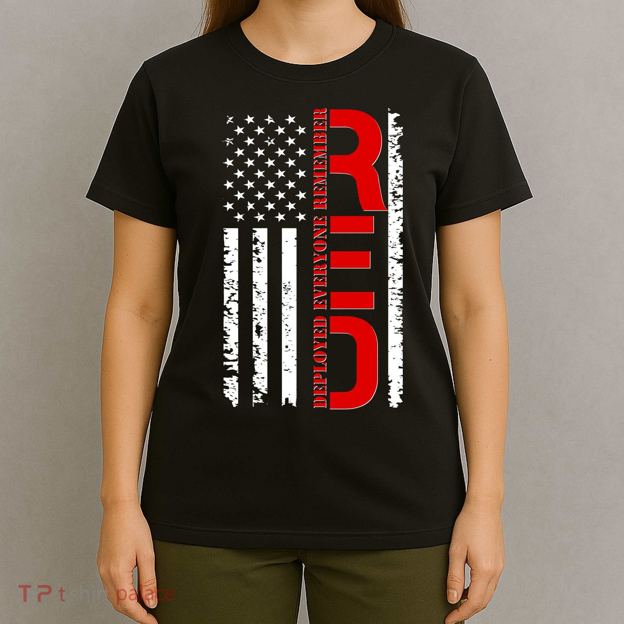 RED Remember Everyone Deployed Distressed US Flag T-Shirt